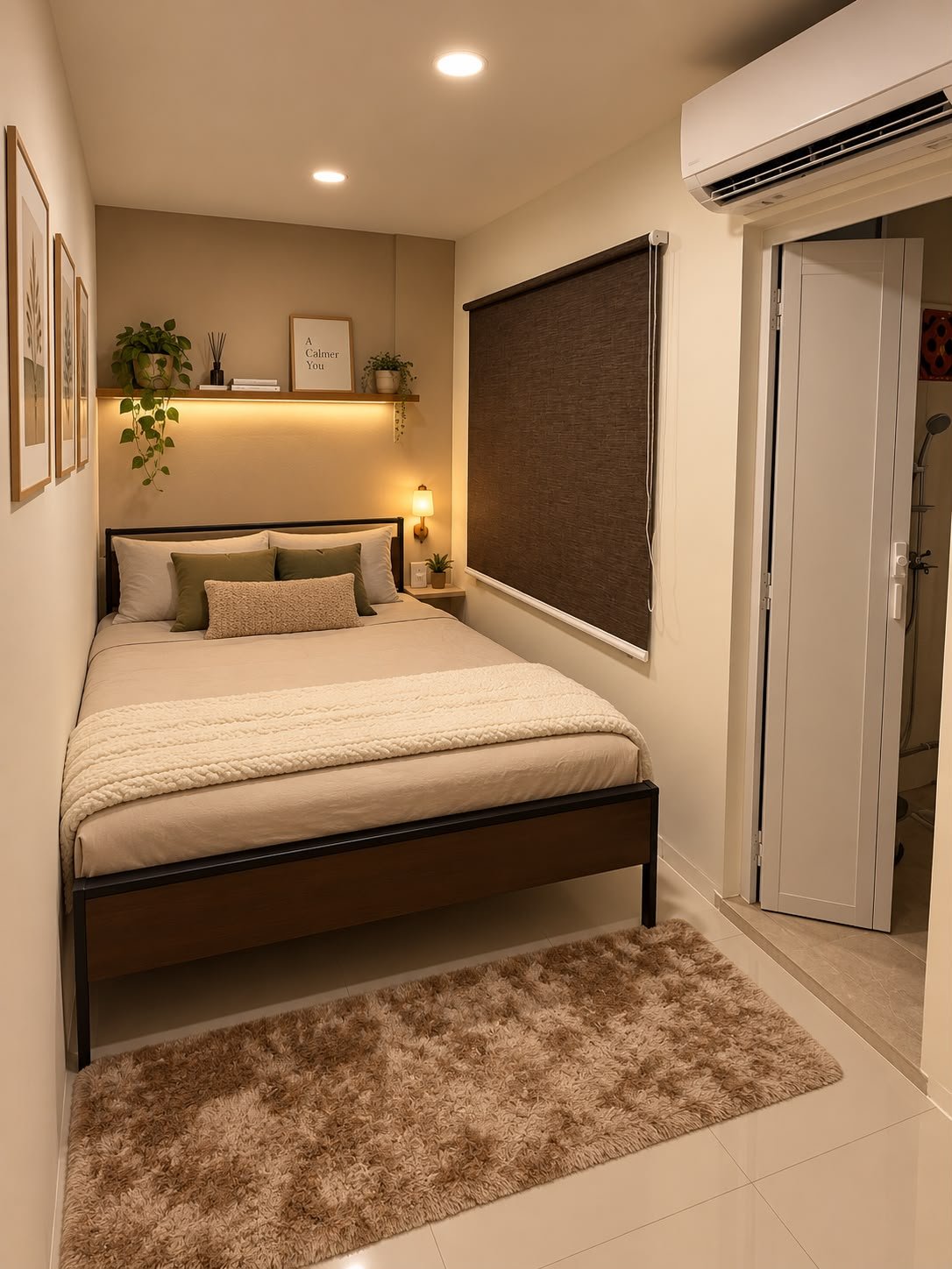 Wish Haven Deluxe Room with queen bed, bedside lamp and shelf