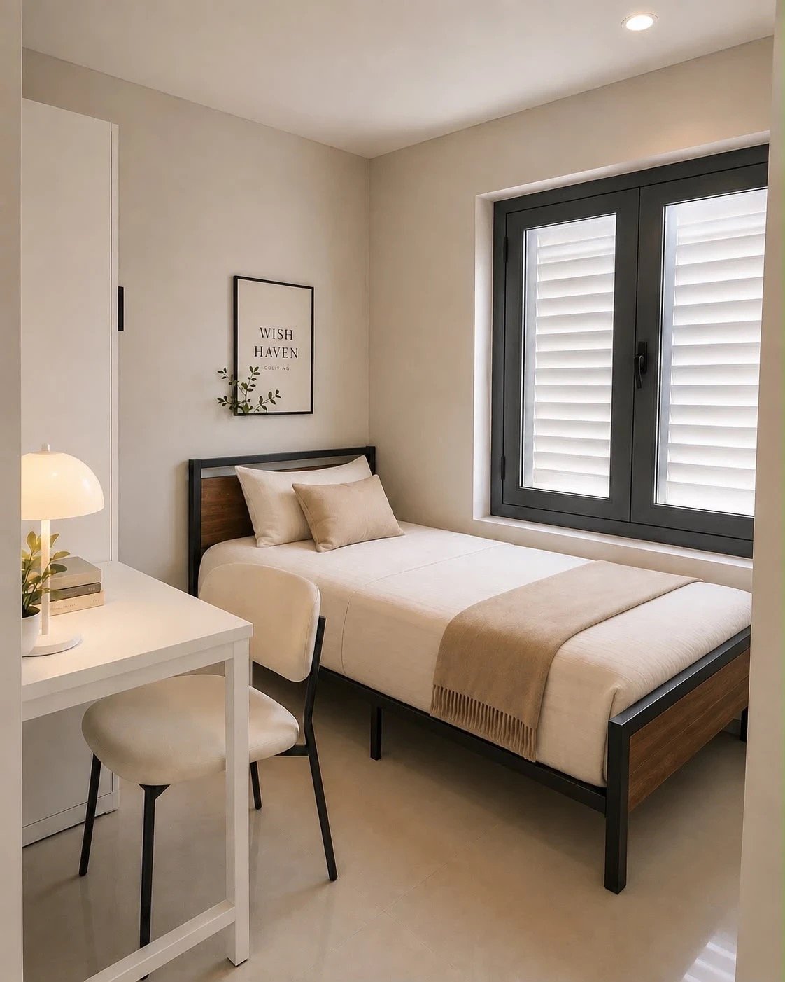 Wish Haven Classic Single room with single bed, study desk and window