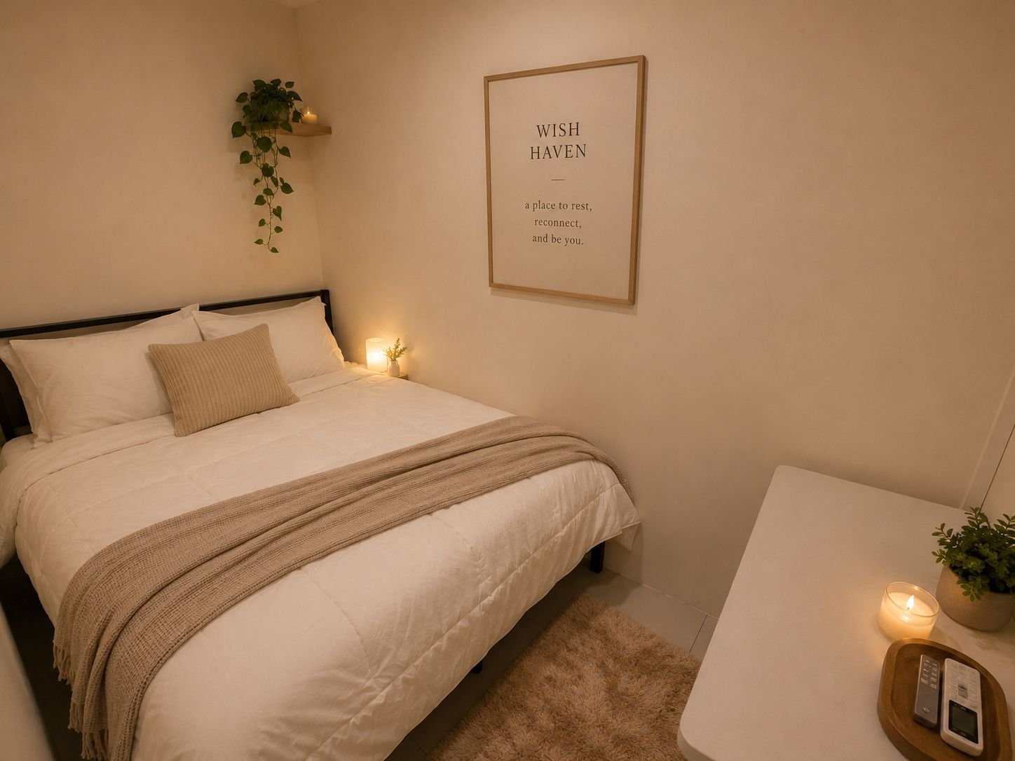 Wish Haven Deluxe Ensuite room with queen bed and wardrobe